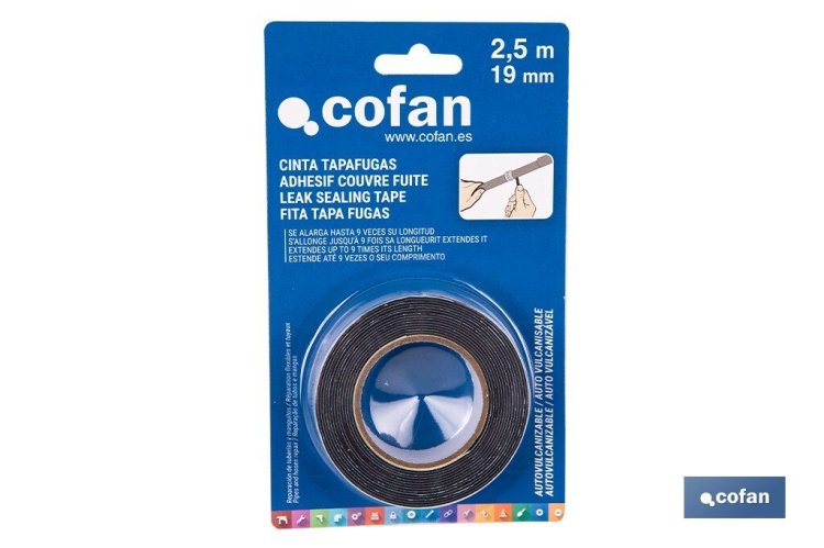 Cinta autovulcanizante Color negro 19 mm y 2,5 m Cofan