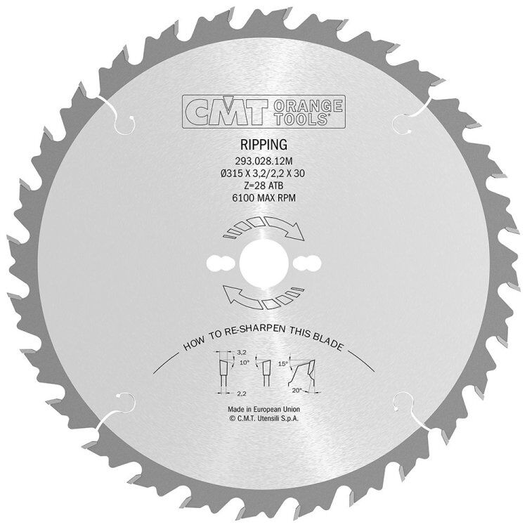 Disco de Sierra circular 315x3.2x30 Z:28 atb 20° 293.028.12M CMT