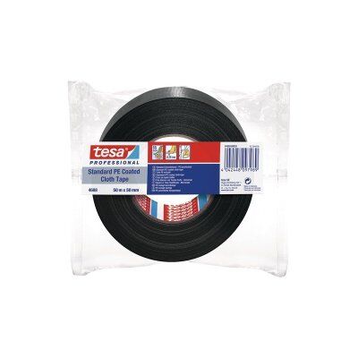 Imagen Cinta Americana Negra Standard PE Coated Cloth 04688 50mx50mm Tesa