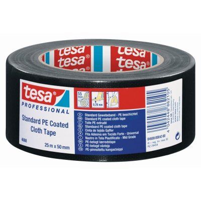 Imagen Cinta Americana Negra Standard PE Coated Cloth 04688 25mx50mm Tesa