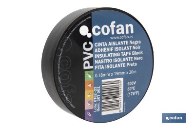Imagen Rollo de Cinta Aislante Negra 19mmx20m 180 micras 207001 Cofan